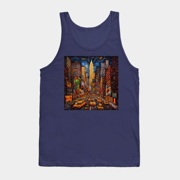 Night in Iconic New York City in Art Brut Style Tank Top by EpicFoxArt